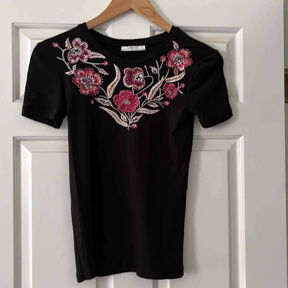 Zara Embroidered Beaded T-Shirt